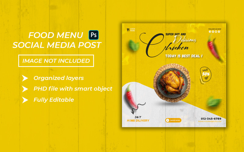 Delicious chicken food menu social media post and banner template Social Media