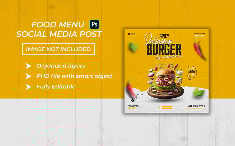 Spicy delicious burger food menu social media post and banner template Social Media