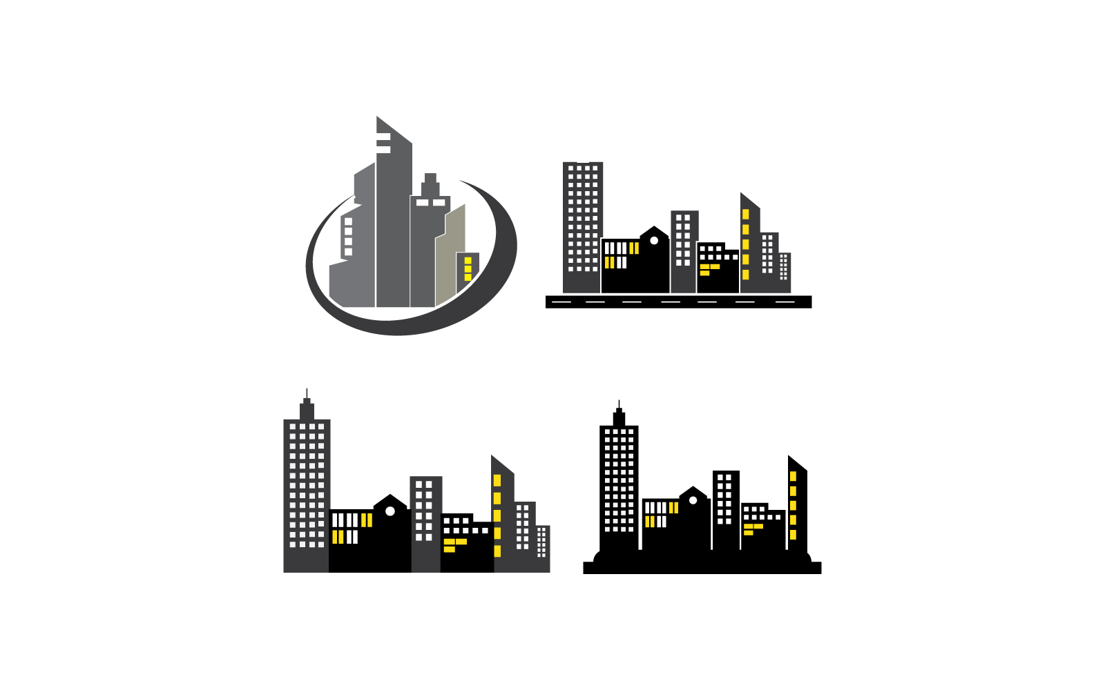 Horizonte de la ciudad, plantilla de ilustración de diseño plano de vector de silueta de ciudad