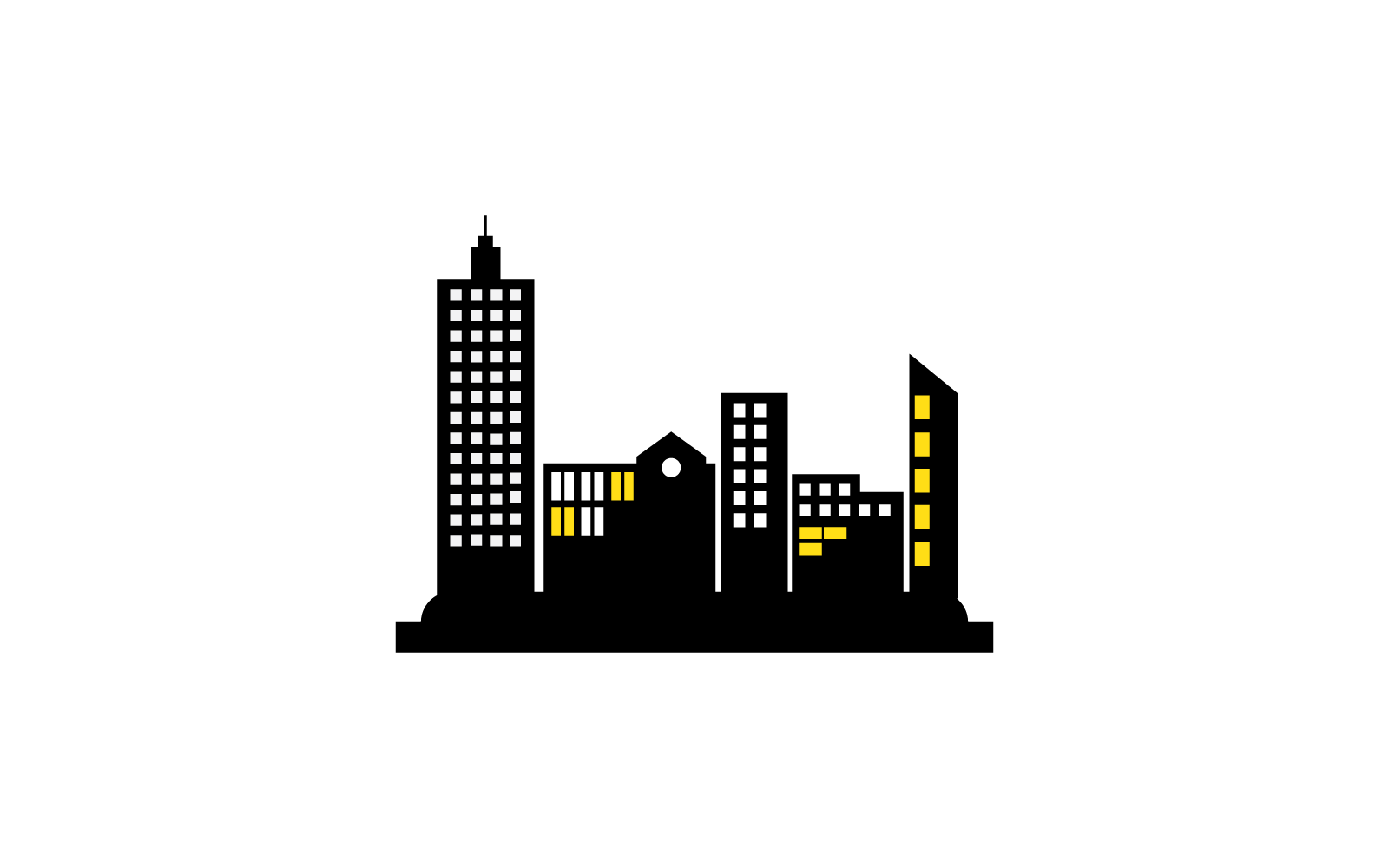 Skyline della città, design piatto dell&amp;#39;icona vettoriale della silhouette della città