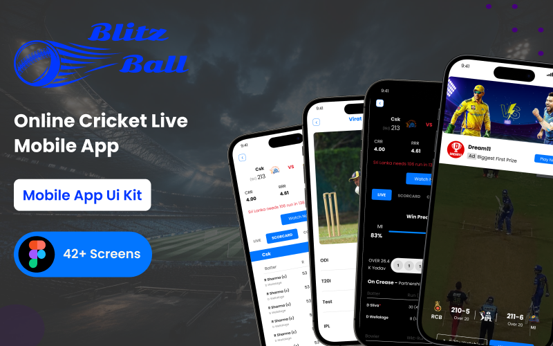 Blitz Ball Online Cricket Live Mobile App Figma Template UI Element