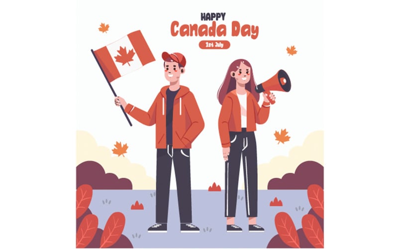 Canadian Waving Flag to Celebrating Canada Day Illustration