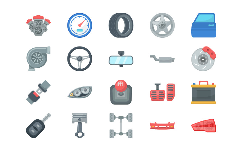 Car Parts Isolated Object Set Vector Graphic
