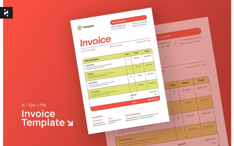 Simple Minimal Invoice Form Corporate Identity