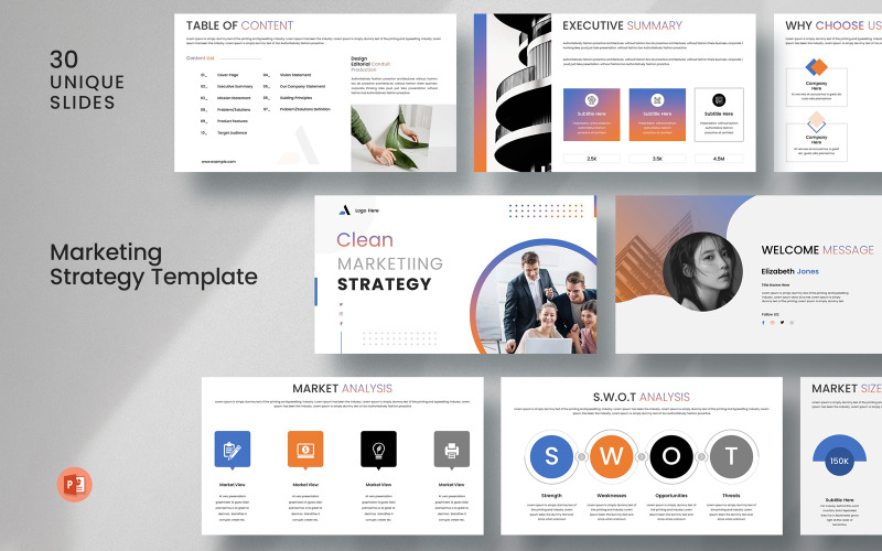 Clean Marketing Strategy Template PowerPoint Template