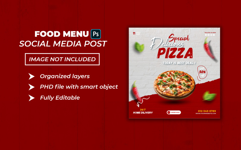 Special delicious pizza fast food social media post template Social Media