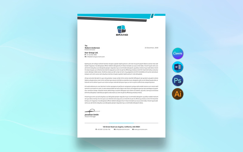 Letterhead Template Canva Editable, Custom Letterhead Template Digital Download Corporate Identity