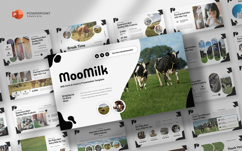 Moomilk - Dairy Farm & Milk Powerpoint Template PowerPoint Template