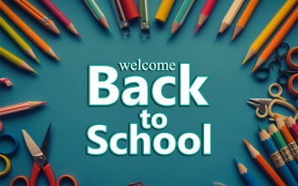 Supplies psd_Welcome back to school_Welcome back to school design_supplies on a wooden table