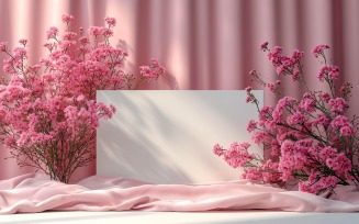 White Paper Flowers On Card & Pink Background Mockup 04