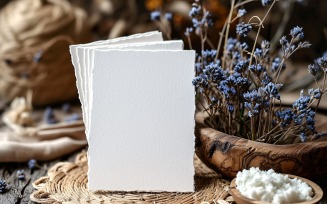 White Paper Held Against Dried Flowers Card Mockup 09