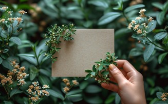 White Paper Held Against Dried Flowers Card Mockup 10