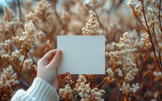 White Paper Held Against Dried Flowers Card Mockup 14