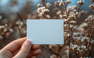 White Paper Held Against Dried Flowers Card Mockup 21