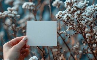 White Paper Held Against Dried Flowers Card Mockup 23