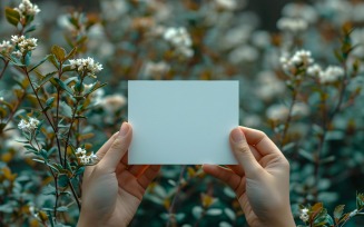 White Paper Held Against Dried Flowers Card Mockup 26
