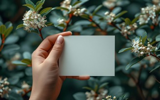 White Paper Held Against Dried Flowers Card Mockup 27