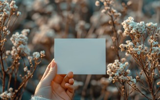 White Paper Held Against Dried Flowers Card Mockup 29