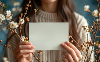 White Paper Held Against Dried Flowers Card Mockup 31