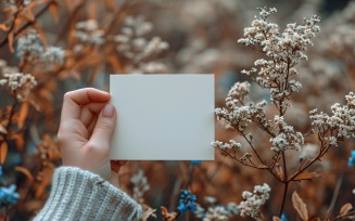 White Paper Held Against Dried Flowers Card Mockup 35
