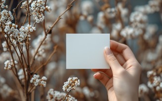 White Paper Held Flowers Card Mockup 17