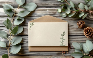 Wedding Invitation Card Mockup Leaves in Light Brown Paper 70