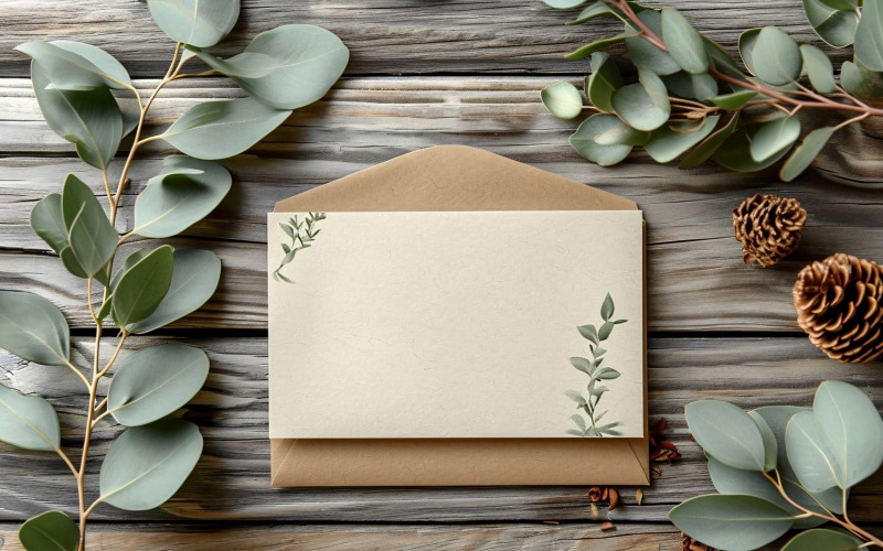 Wedding Invitation Card Mockup Leaves in Light Brown Paper 70 Illustration