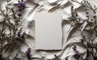 White Paper Card Flat Lay On Dried Flowers Design Mockup 129