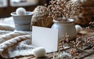 White Paper Card On Dried Flowers Design Mockup 118