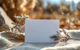 White Paper Card On Dried Flowers Design Mockup 124