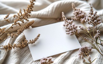 White Paper Card On Dried Flowers Design Mockup 128