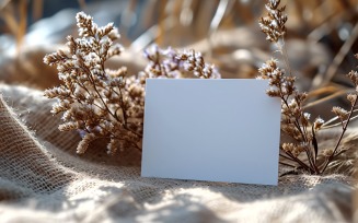 White Paper Card On Dried Flowers Design Mockup 79