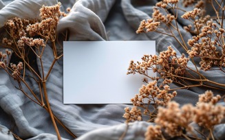 White Paper Card On Dried Flowers Design Mockup 90