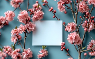 White Paper Card On Pink Flowers Design Mockup 94