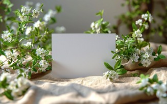 White Paper Green Leaves Flowers Card Mockup 143