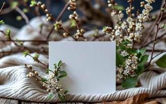White Postcard mockup, flatlay on Dried Flowers 138