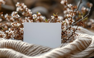 White Postcard mockup, flatlay on Dried Flowers 139