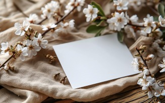 White Postcard mockup, flatlay on Leaves & Flowers 135