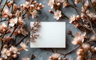 White Paper Card Flat Lay On Dried Flowers Design Mockup 204