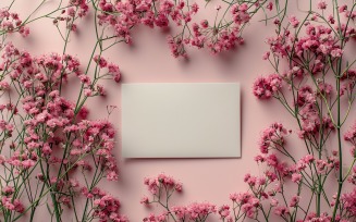 White Paper Card Flat Lay On Flowers Design Mockup 199