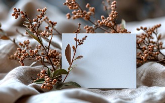 White Paper Card On Dried Flowers Design Mockup 203