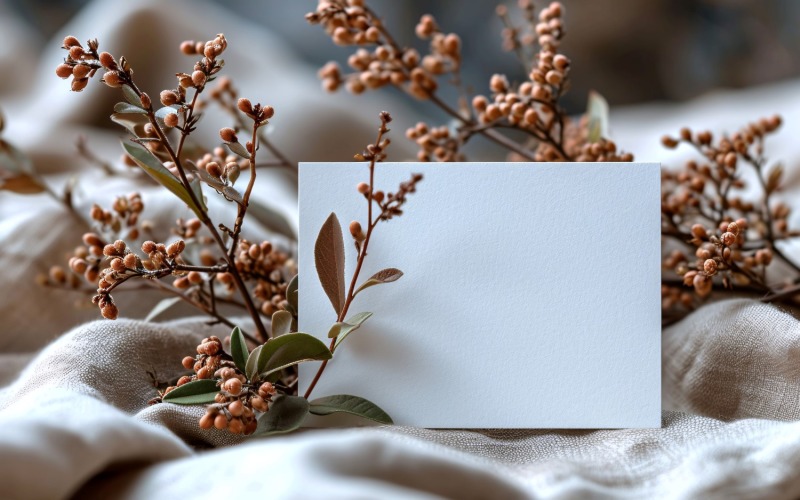White Paper Card On Dried Flowers Design Mockup 203 Illustration