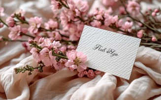 White Paper Card On Pink Flowers Design Mockup 202