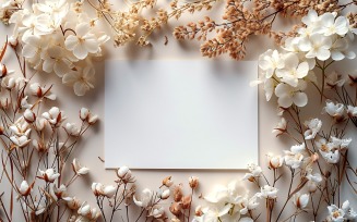 White Paper Dried & White Flowers Card Mockup 182