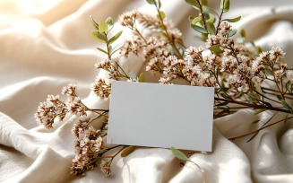 White Paper Dried Flowers & Green Leaves Card Mockup 206