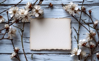 White Paper Dried Flowers Card Mockup & Wooden Back Ground 224
