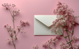 White Paper Envelope Flowers On Mockup 197
