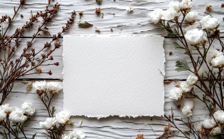 White Paper Green Leaves & White Flowers Card Mockup 235