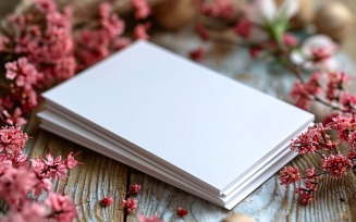 White Paper On Pink Flowers Card Mockup 189