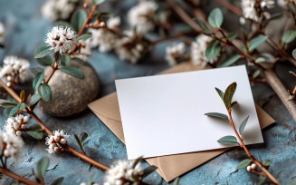 White Paper On Small Flowers & Green Leves Card Mockup 160